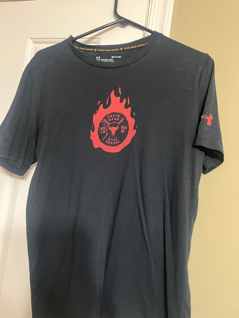 Under Armour Black Short-Sleeve Training Tee with Red Flame Medallion